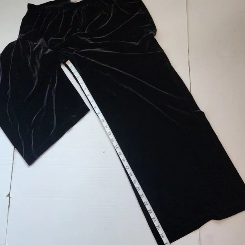 Chico's SZ 3/16S Black Velvet Stretch Knit Wide Leg Elastic Waist Pull On Pants - Picture 10 of 11